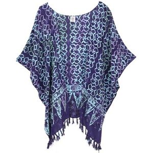 GURU SHOP Korte kleurrijke zomer kimono, kaftan, strandjasje, dames, oranje, synthetisch, maat: 44, donkerblauw, 44