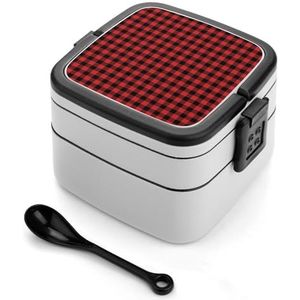 Rode en zwarte houthakker Buffalo Plaid Bento Lunch Box Dubbellaags All-in-One Stapelbare Lunch Container Inclusief Lepel met Handvat