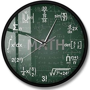 Groene Krijtbord Math Formules Wandklok Opknoping Wandhorloge Terug Naar School Wetenschap Wiskunde Kunst Muur Decor Math Geek Gift (Metalen Frame)