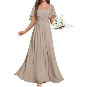 KURFACE Chiffon Moeder van de Bruid Jurken met Mouwen Kant Applique Flutter Mouw Bruidsmeisje Jurk Formele Jurk, Taupe, 32
