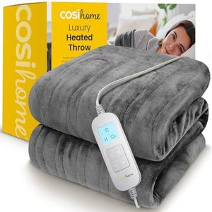 Cosi Home Luxe Warmtedeken - Grote Elektrische Deken met 10 Temperatuurstanden, 10-Uurs Timer en Oververhittingsbeveiliging - Digitale Afstandsbediening en Wasmachine Bestendig - Grijs (180x130 cm)