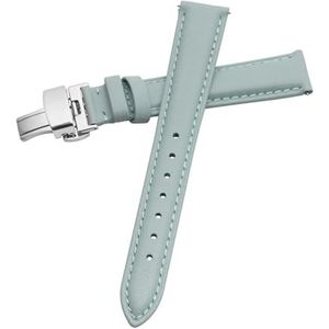 LQXHZ Horlogeband Dames Echt Leer Vlindersluiting Eenvoudig Geen Graan Horlogearmband Wit 12 13 14 15 16 17 Mm (Color : Blue-Silver-B1, Size : 14mm)