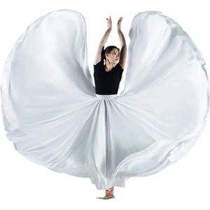 Flamencorok for vrouwen, 720 graden, volle cirkelvormige swingrok, Spaans danskostuum, volwassen, vloeiende, geplooide gelaagde rok for optredens, Halloweenfeest, rode krijtthema-outfit(White_S)