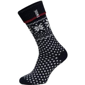 Lamswollen sokken met envelop Noorwegen - dames en heren knuffelsokken van wol - dikke sokken met 70% wolgehalte en Noorse vlag - duurzaam, Donkerblauw, 35/38 EU