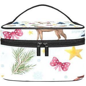 Draagbare Make-up Tas Reizen Cosmetische Tassen Voor Vrouwen Rits Pouch Case Organizer Winter Herten Vogel Boom Takken Sterren Boog, Meerkleurig, 22.5x15x13.8cm/8.9x5.9x5.4in