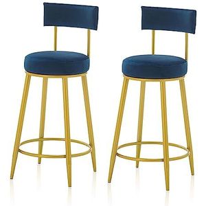 Barkruk Barstoelen Fluwelen Barkrukken Set Van 2 Ontbijttafelstoelen Barstoelen Hoge Krukken Met Metalen Poten En Voetensteun Barkrukken Keukenstoelen (Color : Blue+Gold, Size : 40 * 40 * 95cm)