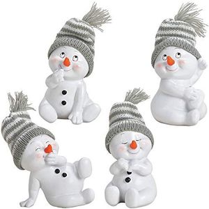 matches21 schattige sneeuwpop decoratieve figuren met gebreide mutsen kerstdecoratie winterdeko set van 4 stuks kunststof elk 9x8x11 cm