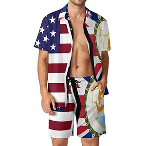 Amerikaanse en Anguilla-vlag Hawaiiaanse sets voor mannen, button-down trainingspak met korte mouwen, strandoutfits, M