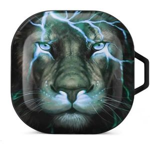 Lightning Lion Oordopjes Hoesje Compatibel met Samsung Hard Shell Beschermhoes Zwart-Stijl