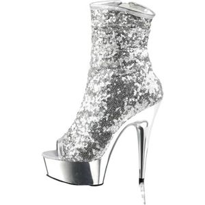 WDUDSUDUW Vrouwen Glitter Sparkly Stiletto Hoge Hak Enkellaarzen Stijlvolle Peep Toe Slouch Enkel Korte Booties Party Prom Nachtclub, Zilver, 41 EU