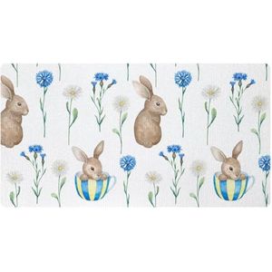 VAPOKF Aquarel konijn en bloemen keukenmat, antislip wasbaar vloertapijt, absorberende keukenmatten loper tapijten voor keuken, hal, wasruimte
