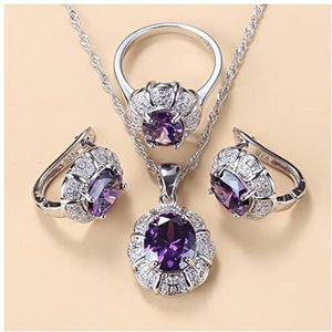 Oorbellen 925 zilveren ketting en oorbellen sieraden sets for vrouwen mode-accessoires Groen zirkoon bedelarmband en ring sets Oorbellen voor dames (Color : Purple 3PCS, Size : 6)
