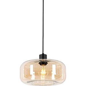 QAZQA - Art Deco Art Deco hanglamp zwart met amber glas - Bizle | Woonkamer | Slaapkamer | Keuken - Glas Rond - E27 Geschikt voor LED - Max. 1 x 25 Watt