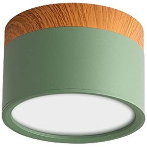 ZHANXUS Moderne Houten LED-plafondlamp Armatuur Groene Ronde Schaduw Plafondlamp Semi-inbouw Dimbare Plafondlamp Voor Hal Keuken Slaapkamer Badkamer-drie Kleuren Verkleuring