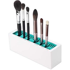 JAMEND CLXP Make-up borstels houder organizer, siliconen ijdelheid luchtdroogrek display opslag voor borstel, eyeliners en meer, praktische cosmetische gereedschap container (blauw-wit)