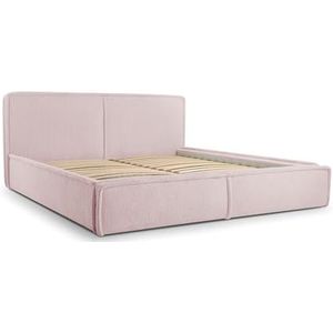 Gestoffeerd bed met hoofdsteun, framebedframe, bedlade en lattenbodem, tweepersoonsbed, gewatteerd hoofdeinde, Corduroy Stof BETT 04-160x200 - Flamingo (Poso 52)