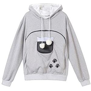Vrouwen kat etui hoodie huisdier hond houder drager trui shirt jas zakje grote zak hoodie lange mouw trui tops (kleur: lichtgrijs, maat: M)