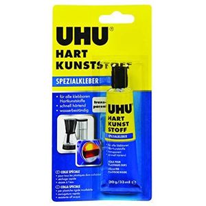 UHU Speciale lijm hard plastic, geschikt voor water-, temperatuur-, zuur- en alkalibestendige verlijming van harde kunststoffen, 30 g, transparant