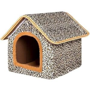 Pet House Opvouwbaar bed met zacht kussen Winter Indoor Hondenhok Luipaard Puppy Sofa Kennel for kleine middelgrote honden (Color : Leopard, Size : 50x42x 50cm)