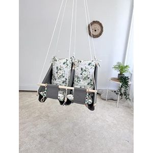 Grijs met bloemkussen babywieg voor tweelingen. Dubbele babyhangmat, Twin babyschommel, babyhangmatten voor binnen en buiten, Twin Swingsleep, KALHamTw Peleks-Roze, 60x65cm