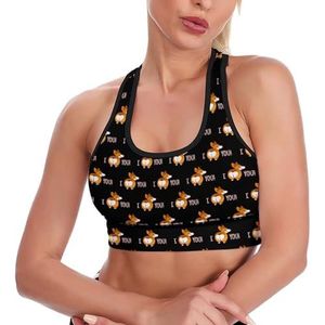 I Love You Corgi Hond Ademend Sport BH's voor Vrouwen Draadloze Workout Yoga Vest Ondergoed Racerback Crop Tank Top L