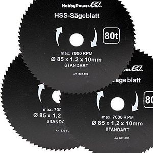 Mini handcirkelzaag set van 3 zaagblad hout fijn Ø85x10x1,2mm voor Pattfield PE-600 MHKS2