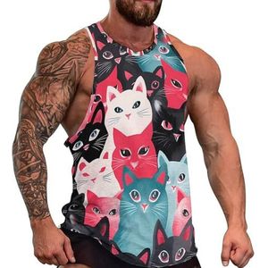 Leuke Katten Patroon Mannen Tank Top Causale Mouwloze T Shirt Gym Atletische Spier Tee Strand Vest