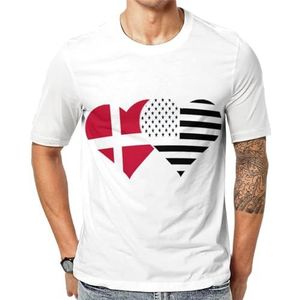Denemarken vlag en zwarte Amerikaanse vlag heren korte mouw grafisch T-shirt ronde hals print casual T-shirt tops XL