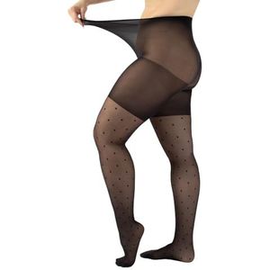 CALZITALY Polka Dot panty's, curvy voile panty's, panty's voor grote maten | Zwart, naturel | XL, 2XL, 3XL, 4XL | 20DEN | Gemaakt in Italië (Zwart Dot, 3XL)