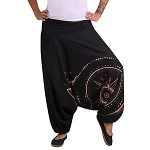 virblatt Aladinbroek voor dames en harembroek voor heren, katoen, Goa broek, zomerbroek, hippiebroek, pofbroek, S-XXL, Zwart09, S-M