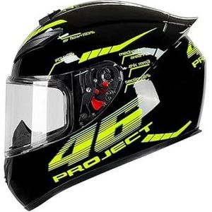 Full Face Motorhelm met Dubbele Achtervleugels DOT Gecertificeerd - Lichtgewicht en Duurzame Volwassen Motorfiets Straat Fietshelm (Gele lijnen, M)(Black 46,Large)