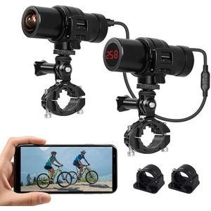 VSYSTO Bike-dashcam, HD 2K fietscamera, 170° groothoek, wifi, waterdichte helmcamera, DVR-videorecorder met voeding, nachtzicht, beugels