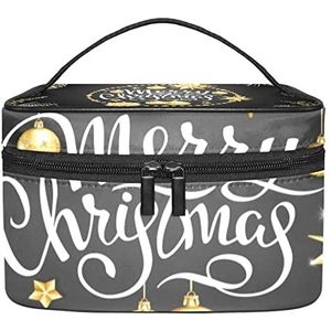 Make-up Organizer Bag, Reizen Make-up Tas Organizer Case Draagbare Cosmetische Tas voor Vrouwen en Meisjes Toiletries Kerst Gouden Witte Pine Cone Ball Stars Patroon, Meerkleurig, 22.5x15x13.8cm/8.9x5.9x5.4in