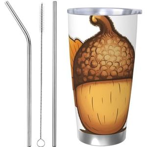 QMNEHJ 20oz roestvrijstalen beker met deksel en rietje, dubbelwandige vacuüm geïsoleerde koffie thermische beker cartoon reizen koffiemok herbruikbare waterfles voor warme en koude drank