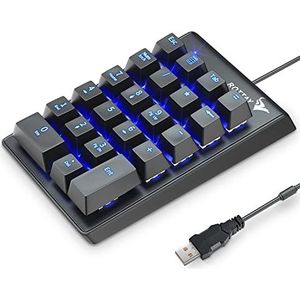 Rottay Nummerblok, Mechanisch USB Bedraad Numeriek Toetsenbord met Blauwe LED Backlit 22 Key Numpad voor Laptop Desktop Computer PC Zwart (Blauwe schakelaars)