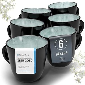 Set van 6 Steengoed Kopjes uit de Ibiza Serie - Modern en Stijlvol Koffiekopjes Set, Vaatwasser - Magnetronbestendig,Krasbestendig - Pure Living in salie groen