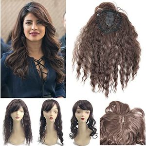 Haar Voorhoofd Stuk Clip In Topper Midden Deel Met Dikke Blunt Fringe Wiglet Recht Donkerbruin