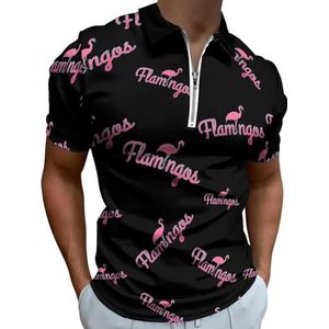 Roze Flamingo's Half Zip-up Polo Shirts Voor Mannen Slim Fit Korte Mouw T-shirt Sneldrogende Golf Tops Tees 2XS