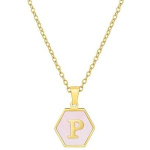 Dames zeshoekige roestvrijstalen letter roze blauwe schelp ketting titanium stalen letter hanger sieraden(Style:Pink-P)