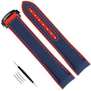 dayeer Siliconen horlogeband met gebogen uiteinde voor Omega-horlogeband met vouwsluiting voor polshorloges (Color : Blue-red no BK, Size : 21mm)