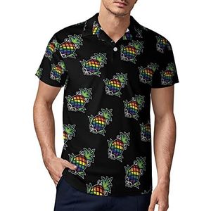 Rainbow Pineapple golfpoloshirt voor heren, zomer, korte mouwen, casual, sneldrogend, maat L