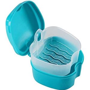 Minghunian Blauwe kunstgebit koffer, kunstgebit met zeef, kunstgebit doos tanden opbergdoos met mand net container houder voor