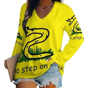 No Step On Snek Damesshirt met V-hals en lange mouwen, casual losse pasvorm