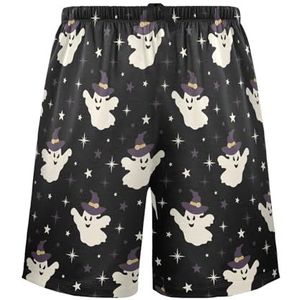 LI ZHI XIN Herenpyjamabroek, korte pyjamabroek, zomer casual shorts, elastische tailleband met trekkoord, rechte losse pasvorm met 2 zakken, S-XXL Halloween Wizard Spectre-patroon, Meerkleurig, S