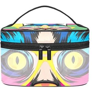 Kattenpatroon make-up organizer tas, reismake-up tas organizer case draagbare cosmetische tas voor vrouwen en meisjes toiletartikelen, Meerkleurig, 22.5x15x13.8cm/8.9x5.9x5.4in