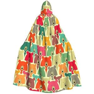 Womens Mens volledige lengte carnaval cape met capuchon cosplay kostuums mantel, 185 cm kleurrijke beren