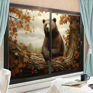 Vintage beer raamfolie zon blokkerende moderne bos herfst bladeren rustiek dier huis venster tint film geen lijm glas cling bekleding voor thuis decoratief 45 x 60 cm x2 stuks