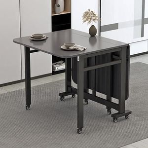 Opvouwbare Eettafel Fall Leaf Table, Opvouwbare Eettafel Die In 3 Vormen Kan Worden Opgevouwen, Ruimte Bespaart, Open Planken En 8 Wielen Heeft - Ideaal For Werken, Studeren En Dineren (Color : Black