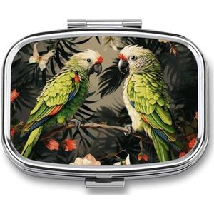 Paar Papegaaien Olijf Pillendoos Pil Case Leuke Pil Organizer Pil Houder Geneeskunde Pil Organizer Pil Container Dagelijkse Pil Organizer Kleine Pillendoos Pil Case voor Portemonnee Pocket