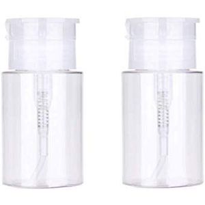 LASSUM 2 stuks 3.5 oz (100ml) Plastic Pomp Dispenser Lege Fles, Push Down Nagellak Remover Pompfles Dispenser met Flip Top Cap